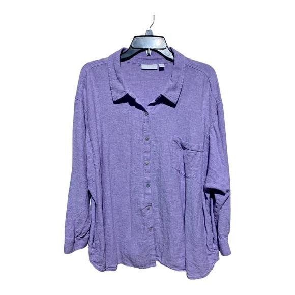 Susan Graver Linen Blend Button-Up Shirt Sz 3XP - Picture 1 of 3
